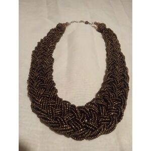 Charming Charlie Vintage Black Braided Seed Bead Choker Necklace